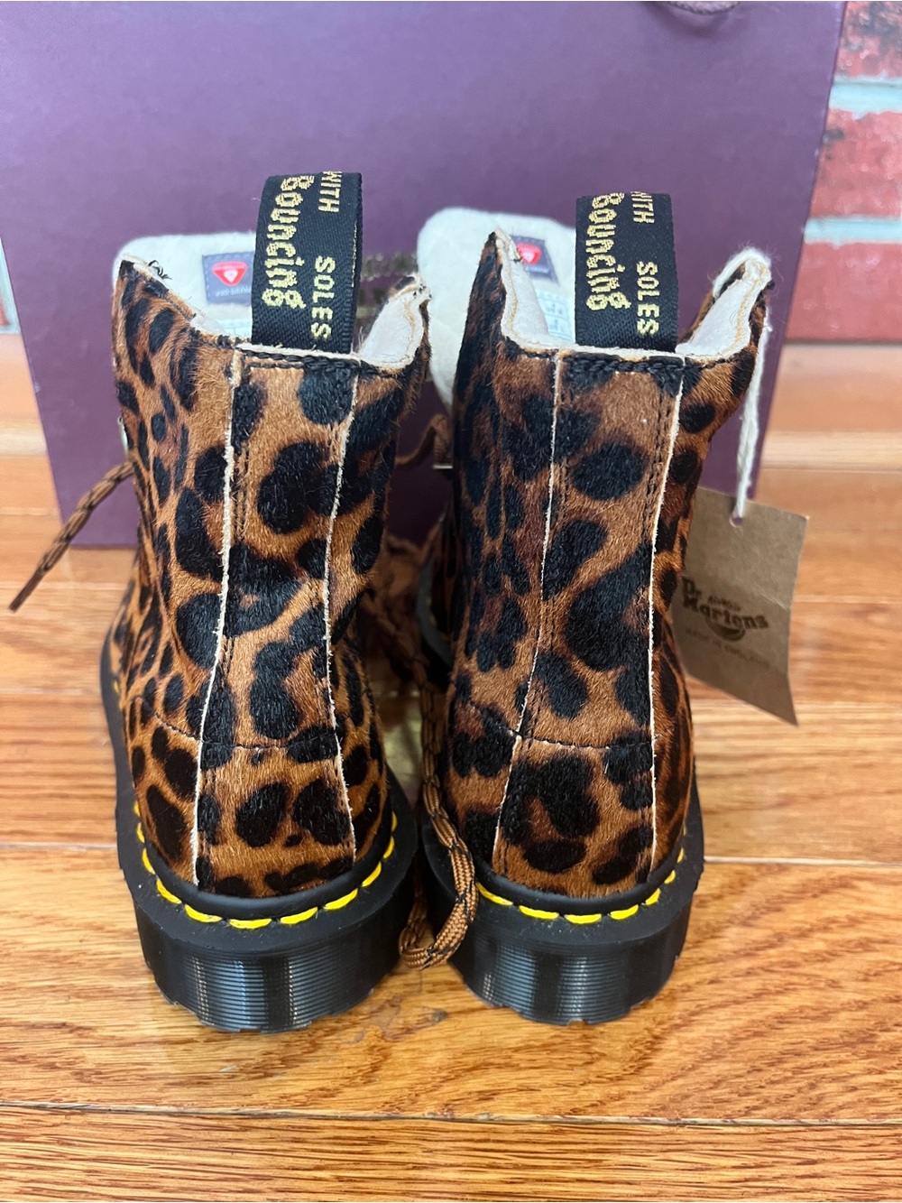 Dr. Martens Leopard Print Lace-Up Boots in Brown - Picture 2 of 10